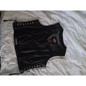 Harley Davidson Woman Lace Side Genuine Leather Vest Size XL